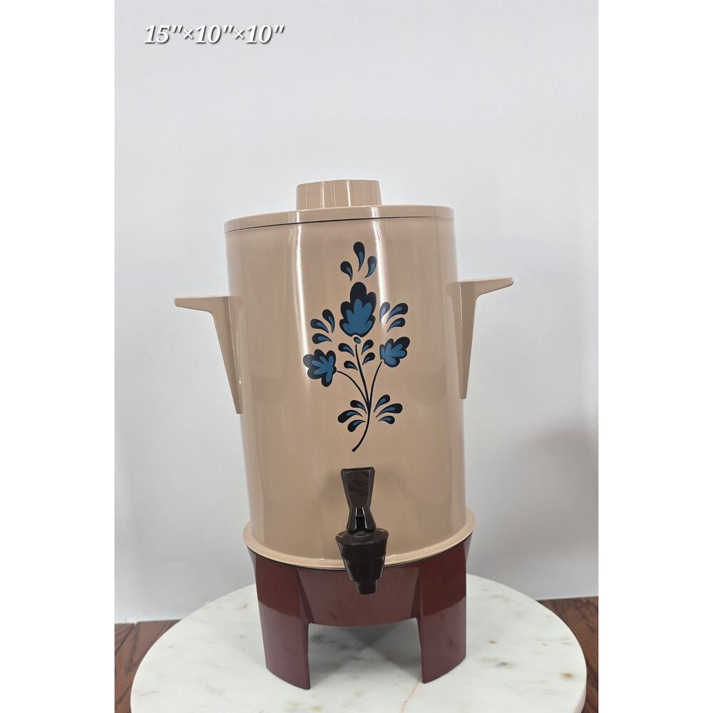 Vintage West Bend Electric Coffee Percolator | 20-30 Cup Floral Beige & Brown